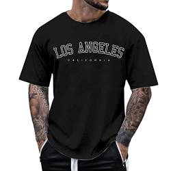 Fannyfuny Tshirt Herren Oversize Rundhals Kurzarm Lose Sommer Oberteile Mode T-Shirt mit Los Angeles Grafik Kreativen Buchstaben Vintage Drucken Streetwear Sport Casual Lang Tops Athletic Fit Tee top von Fannyfuny