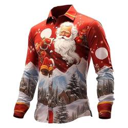 Fannyfuny Weihnachtshemd Herren Langarm, Weihnachten Muster 3D Bedruckte Hemd Freizeithemd Männer Langärm Slim Fit Christmas Shirt Hawaiihemd Stehkragen Lustige Funky Hemden Langarmhemd Langarmshirt von Fannyfuny