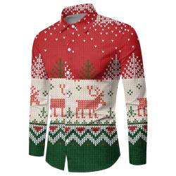 Fannyfuny Weihnachtshemd Herren Langarm, Weihnachten Muster 3D Bedruckte Hemd Freizeithemd Männer Langärm Slim Fit Christmas Shirt Hawaiihemd Stehkragen Lustige Funky Hemden Langarmhemd Langarmshirt von Fannyfuny