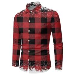 Fannyfuny Weihnachtshemd Herren Langarm, Weihnachten Muster 3D Bedruckte Hemd Freizeithemd Männer Langärm Slim Fit Christmas Shirt Hawaiihemd Stehkragen Lustige Funky Hemden Langarmhemd Langarmshirt von Fannyfuny