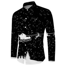 Fannyfuny Weihnachtshemd Herren Langarm, Weihnachten Muster 3D Bedruckte Hemd Freizeithemd Männer Langärm Slim Fit Christmas Shirt Hawaiihemd Stehkragen Lustige Funky Hemden Langarmhemd Langarmshirt von Fannyfuny