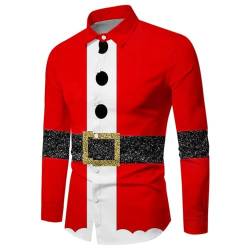 Fannyfuny Weihnachtshemd Herren Langarm, Weihnachten Muster 3D Bedruckte Hemd Freizeithemd Männer Langärm Slim Fit Christmas Shirt Hawaiihemd Stehkragen Lustige Funky Hemden Langarmhemd Langarmshirt von Fannyfuny