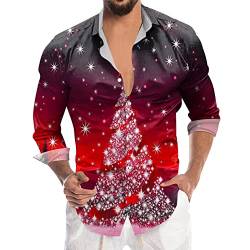 Fannyfuny Weihnachtshemd Herren Langarm, Weihnachten Muster 3D Bedruckte Hemd Freizeithemd Männer Langärm Slim Fit Christmas Shirt Hawaiihemd Stehkragen Lustige Funky Hemden Langarmhemd Langarmshirt von Fannyfuny