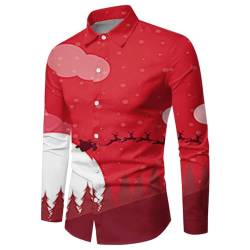 Fannyfuny Weihnachtshemd Herren Langarm, Weihnachten Muster 3D Bedruckte Hemd Freizeithemd Männer Langärm Slim Fit Christmas Shirt Hawaiihemd Stehkragen Lustige Funky Hemden Langarmhemd Langarmshirt von Fannyfuny