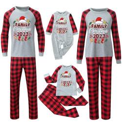 Fannyfuny Weihnachtsoutfit Familie, Familie Weihnachten Pyjamas Set, Schlafanzug Damen Herren Kiner Baby Lang Outfit, Jumpsuit Rotes Kariertes Nachtwäsche Overall Hausanzug für die Familien von Fannyfuny