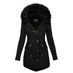 Fannyfuny Winterjacke Damen Warm, mit Teddyfell Elegant Lang Steppmantel Gefüttert Winddicht Schwarz Winterparka 3 In 1 Steppmantel Abnehmbarer Fellkapuze Wintermantel Parka Jacke Herbst Mantel von Fannyfuny