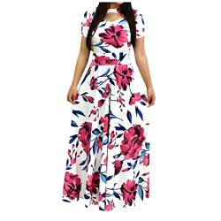 Fannyfuny kleid festlich damen curvy Maxikleid Tunika Kleider Lang Abschlusskleid Strandkleider für Damen Hochzeit Gast Kleider Casual Elegant Blumen Strandkleider von Fannyfuny