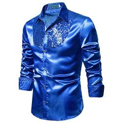 Herren Langarm Pailletten Hemden Glitzer Hemd 70er Disco Party Kustüm Metallisch Glänzende für Herren Patchwork Kleid im Nachtclub Stil wunderschöne Button Up Tanzkleidung langärmlige Reversbluse von Fannyfuny