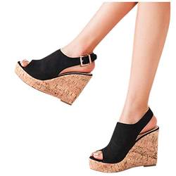 Sandalen Damen mit Absatz Weiß Keilabsatz Sandalen Blockabsatz Stiefeletten Slip on Sandalen Bequem Flach Sandaletten Mit Absatz Abendschuhe Schuhe Frauen Weichen Sohlen Plattform Sommerschuhe von Fannyfuny