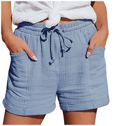 Shorts Damen Sommer Locker Kurze Hose Mode Lässige Musselin Hose mit hoher Taille Gerades Bein Sport Lässige Lockere Shorts mit Kordelzug mit Taschen Gummiband Freizeit Shorts Elastische Stoffhose von Fannyfuny