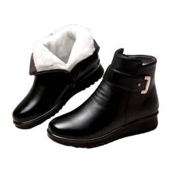 Stiefel Damen Winter Gefüttert Elegant, Metallschnalle, echtes Leder, Wolle, Winterstiefel, warme Schneestiefel, Damen-Stiefelette zum Reinschlüpfen mit Fell gefüttert, mit seitlichem Reißverschluss von Fannyfuny