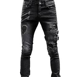 Trainingshose Herren Stretch Denim Jeans Hose Jeans-Hose Basic Washed Jeans Regular Fit Straight Mid-Rise Jeans Denim Pants Skinny Hose Vintage Jeans Teenager Jungen Skateboard Hose Streetwear von Fannyfuny