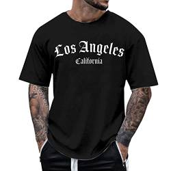 Tshirt Herren Lustig Rundhals Kurzarm Lose Oversize Sommer Oberteile Mode T-Shirt mit Los Angeles Grafik Kreativen Buchstaben Vintage Drucken Streetwear Sport Casual Lang Tops Athletic Fit Tee top von Fannyfuny