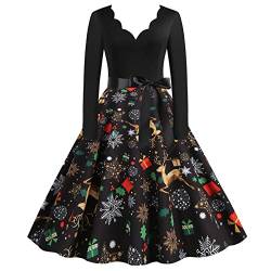 Weihnachtskleid Damen Elegant, Langarm Sexy Silvester Maxikleider A Linie Vintage Partykleid Weihnachtlich Bedruckt Cocktailkleid Festliche Kleider Für Frauen V-Ausschnitt/Rundhals Weihnachtskleider von Fannyfuny