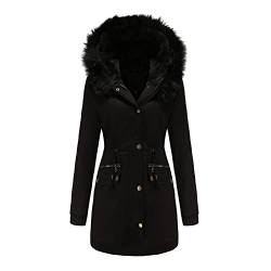 Winter Hoodie Damen Gefüttert, Damen Mantel Winterjacke Warm Lang Winterparka mit Kapuze Fell Kragen Trenchcoat Gefüttert Teddyfleece üBergangsjacke Daunenmantel Frauen Steppmantel Softshelljacke von Fannyfuny