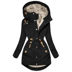 Winter Hoodie Damen Gefüttert, Damen Mantel Winterjacke Warm Lang Winterparka mit Kapuze Fell Kragen Trenchcoat Gefüttert Teddyfleece üBergangsjacke Daunenmantel Frauen Steppmantel Softshelljacke von Fannyfuny