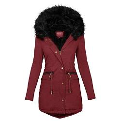 Winter Hoodie Damen Gefüttert, Damen Mantel Winterjacke Warm Lang Winterparka mit Kapuze Fell Kragen Trenchcoat Gefüttert Teddyfleece üBergangsjacke Daunenmantel Frauen Steppmantel Softshelljacke 24 von Fannyfuny