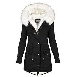 Winter Hoodie Damen Gefüttert, Damen Mantel Winterjacke Warm Lang Winterparka mit Kapuze Fell Kragen Trenchcoat Gefüttert Teddyfleece üBergangsjacke Daunenmantel Frauen Steppmantel Softshelljacke 29 von Fannyfuny