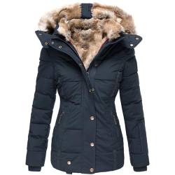 Winter Hoodie Damen Gefüttert, Damen Mantel Winterjacke Warm Lang Winterparka mit Kapuze Fell Kragen Trenchcoat Gefüttert Teddyfleece üBergangsjacke Daunenmantel Frauen Steppmantel Softshelljacke von Fannyfuny