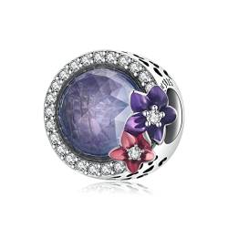 925 Sterling Silber Charms Anhänger passen für Pandora Charms Armband,Violette Blume Cubic Zirkonia Charm für Frauen Mädchen mit Geschenk-Box von Fanona