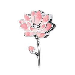 Lotus Charms 925 Sterling Silber Rosa Epoxy Blume Anhänger Charm kompatibel mit Pandora Armbänder von Fanona