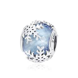 Schneeflocken-Charms, passend für Pandora-Armband, Halskette, Sterlingsilber, blauer Kristall, Weihnachtsanhänger von Fanona