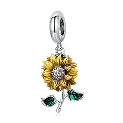 Sonnenblume Charms 925 Sterling Silber Gemälde Anhänger Bead Charm Bead kompatibel mit Pandora Armband von Fanona