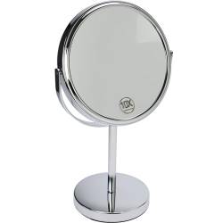 Fantasia Standspiegel rund - zweiseitig, normal und 10-fache Vergrößerung, Make Up Spiegel Ø 18cm, Höhe: 32cm, Kosmetikspiegel Metall/Silber von Fantasia