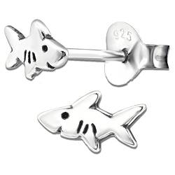 Kinder Ohrringe echt 925 Sterling Silber kleine Mädchen Ohrstecker schwarz Hai Fisch K339 von Fantastic Nails GmbH