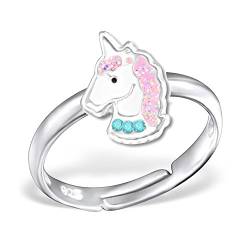 Mädchen Ring echt 925 Sterling Silber mit Zirkonia Kinder Fingerring Kristall Glitzer Einhorn Pferd K247 Rosa Türkis von Fantastic Nails GmbH