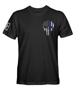 Fantastic Tees Thin Blue Line Law Enforcement Police Officer Patriotic Skull Herren T-Shirt, schwarz, Groß von Fantastic Tees