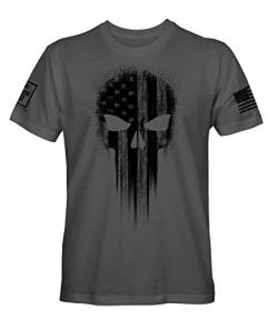 USA Military American Flag Black Skull Patriotic Herren T-Shirt, anthrazit, X-Groß von Fantastic Tees