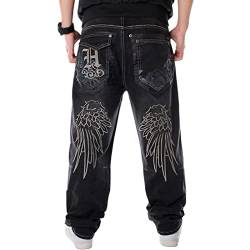 FantasyGears Y2k Baggy Jeans für Herren Grunge Vintage Relaxed Fit Skateboard Jeans Lose Stickerei Hip Hop Dance Denim Hose, E#schwarz, 58 von FantasyGears