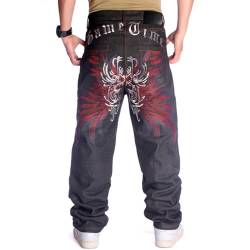 Y2k Baggy Jeans für Herren Grunge Vintage Relaxed Fit Skateboard Jeans Lose Stickerei Hip Hop Dance Denim Hose, H#schwarz, 48 von FantasyGears