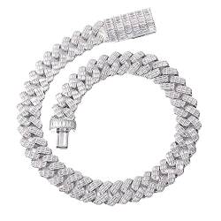 Fantex vergoldete 17MM schwere kubanische Gliederkette Iced Out Bling Carre Baguette CZ Lab Diamant Luxus Halskette mit Box Schnalle Charme Hip Hop Schmuck Set für Männer Frauen (White, 22) von Fantex