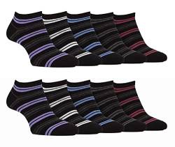 Farah 10er Pack Herren Sneaker Socken Qualität Kurz Bambussocken (39-45, Schwarz Streifen) von Farah