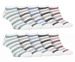 Farah 10er Pack Herren Sneaker Socken Qualität Kurz Bambussocken (39-45, Weiß Streifen) von Farah