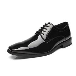 Faranzi Smoking Oxford Lackleder Plain Toe Hochzeit Kleid Schuhe für Herren Schnürschuhe Bequeme formelle Business Schuhe, Schwarz (Sensus-2-schwarz), 40 EU von Faranzi