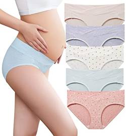 Farbrima 5 Stück Damen Umstandsmode Baumwolle Niedrig-Taille Schwangerschaft V-förmigen Schwangere Unterhose Mutterschaft Unterwäsche (5pcs Color1, 36) von Farbrima