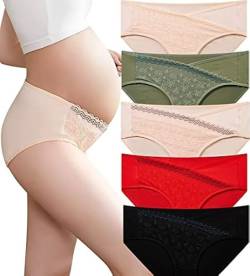 Farbrima 5 Stück Damen Umstandsmode Baumwolle Niedrig-Taille Schwangerschaft V-förmigen Schwangere Unterhose Mutterschaft Unterwäsche (5pcs Color3, 36) von Farbrima