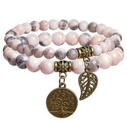 Farfume Chakra Armband Echte Steine, Echte Steine-Edelsteine Armband fur Damen (Pink Zebra-Jaspis und Baum des Lebens) von Farfume
