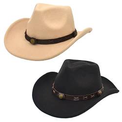 Faringoto Cowboyhut Herren Cowgirl Hut Filzhut Fedoras Hüte für Damen, Schwarz + Beige, Einheitsgröße von Faringoto