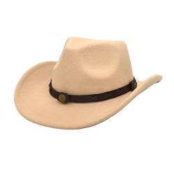 Faringoto Cowboyhut Herren Cowgirl Hut Filzhut Fedoras Hüte für Damen, beige, Einheitsgröße von Faringoto