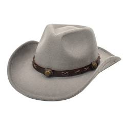 Faringoto Cowboyhut Herren Cowgirl Hut Filzhut Fedoras Hüte für Damen, grau, One size von Faringoto