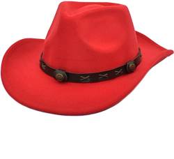Faringoto Cowboyhut Herren Cowgirl Hut Filzhut Fedoras Hüte für Damen, rot, One size von Faringoto