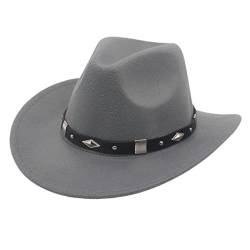 Faringoto Cowboyhut für Damen Herren Westernhut Strohhut Strandsonne Sombrero Cowgirl Hut Größe 56–60 cm, grau, Einheitsgröße von Faringoto