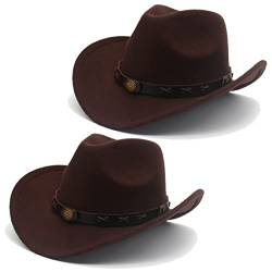 Faringoto Cowboyhut für Herren und Damen, klassischer Filz, breite Krempe, Western-Cowgirl-Hut, 2 Black, One size von Faringoto