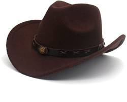 Faringoto Cowboyhut für Herren und Damen, klassischer Filz, breite Krempe, Western-Cowgirl-Hut, Braun, Einheitsgröße von Faringoto