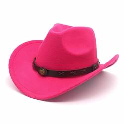 Faringoto Cowboyhut für Herren und Damen, klassischer Filz, breite Krempe, Western-Cowgirl-Hut, Rosenrot, Einheitsgröße von Faringoto