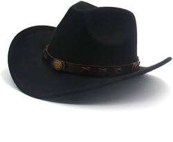 Faringoto Cowboyhut für Herren und Damen, klassischer Filz, breite Krempe, Western-Cowgirl-Hut, Schwarz , One size von Faringoto